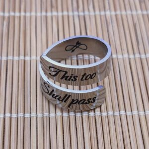 HOFOYA Adjustable Inspirational this too shall pass sings stainless steel engraving rings motivational gift birthday valentines gifts for men women teens.