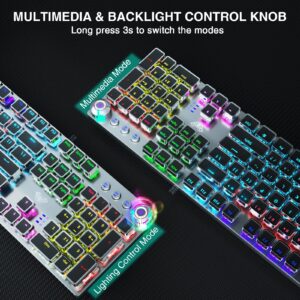 AULA F2088 Mechanical Gaming Keyboard, Tactile Brown Switches, LED Rainbow Backlit, Volume Controls, Removable Wrist Rest, Unique Cool Square Keycaps, Full Size Wired Keyboard for Windows/Mac/PC