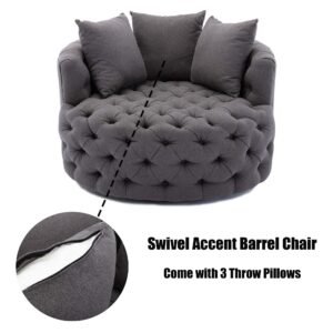 Dolonm Swivel Accent Barrel Chair Modern Sofa Lounge Club Round Chair Linen Fabric for Living Room Hotel with 3 Pillows (Grey)