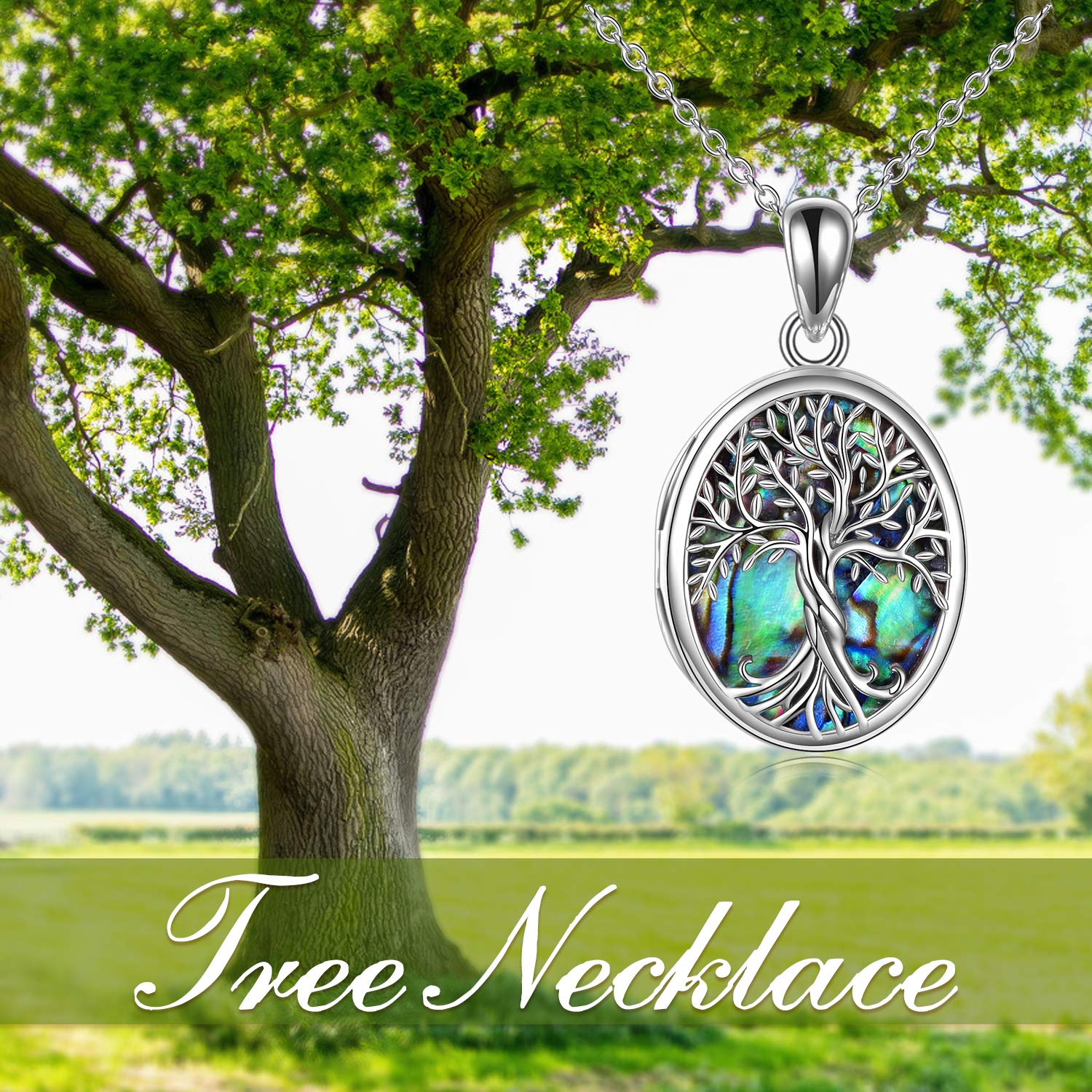 ONEFINITY Tree of Life Locket Necklace Sterling Silver Locket Necklace That Holds Pictures Tree of Life Locket Pendant Mother's Day Gifts for Women Wife Girlfriend