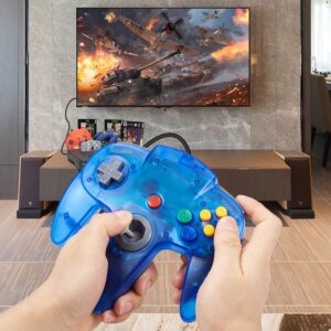 2 Pack Classic N64 Controller, kiwitatá Retro N64 Wired Joystick Replacement Game Pad Remote Controller for N64 Console Clear Blue