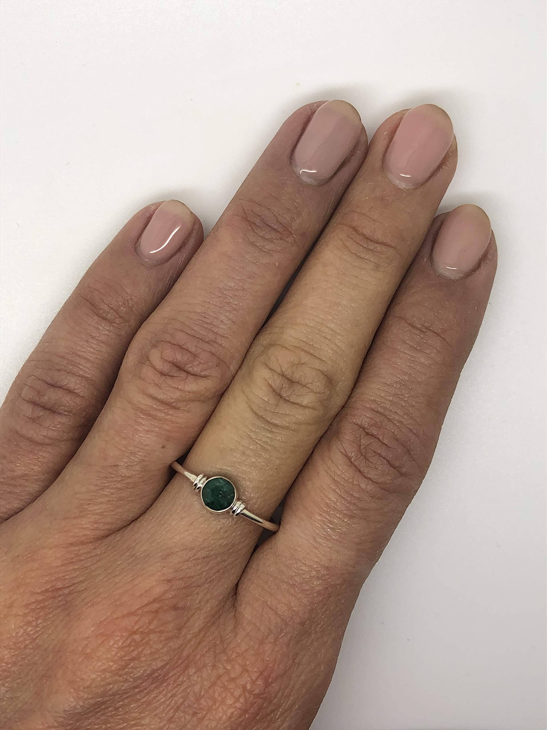 Koral Jewelry Created Emerald Round Stone Delicate Ring 925 Sterling Silver Vintage Tribal Gipsy Boho Look (10)