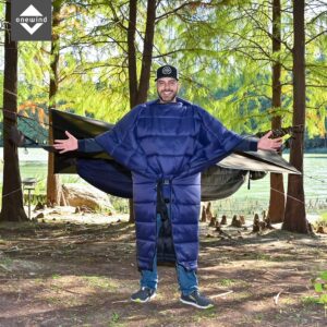 onewind Topquilt, Warm Topquilt Poncho Sleeping Bag Dupont Sorona Over Quilt with Footbox Lightweight and Portable for Camping, Backpacking, Hiking, Navy Blue