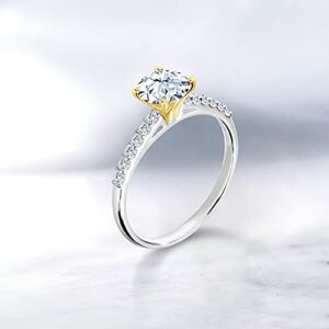 925 Sterling Silver with 10K White Gold Prongs Hearts And Arrows White Created Sapphire and Lab Grown Diamond Women Engagement Ring (1.18 Cttw, Round 6MM, Available In Size 5, 6, 7, 8, 9)