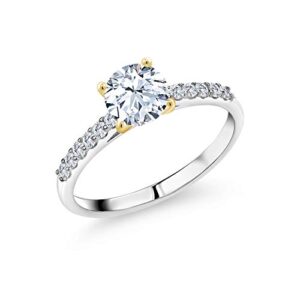 925 Sterling Silver with 10K White Gold Prongs Hearts And Arrows White Created Sapphire and Lab Grown Diamond Women Engagement Ring (1.18 Cttw, Round 6MM, Available In Size 5, 6, 7, 8, 9)