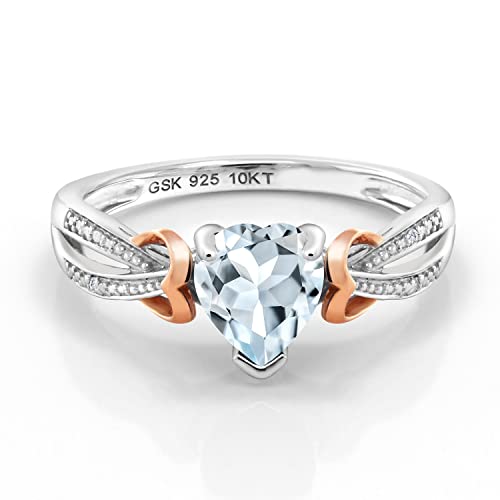 Gem Stone King 925 Silver and 10K Rose Gold 6MM Heart Shape Gemstone Birthstone and Diamond Engagement Ring | Wedding Anniversary Promise Ring For Women | Available In Size 5, 6, 7, 8, 9