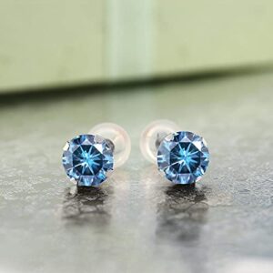 Gem Stone King 14K White Gold Persian Blue Moissanite Stud Earrings For Women (2.00 Cttw, Gemstone Birthstone, Round 6.5MM)