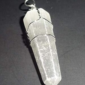 ( Sublime Gifts ) Selenite Point Cleansing Crystal Healing Cut wire wrapped Point Pendant with Metal Bail