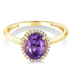 Gem Stone King 10K Yellow Gold 8X6MM Oval Gemstone Birthstone and White Diamond Halo Engagement Ring | Wedding Anniversary Promise Gold Ring For Women | Available In Size 5-10