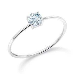 Gem Stone King 10K White Gold Gemstone Birthstone Engagement Ring | Round 4MM | Wedding Engagement Solitaire Anniversary Promise Ring For Women | Available In Size 5, 6, 7, 8, 9