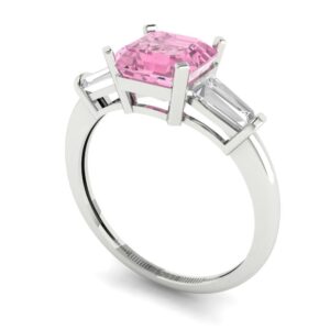 1.62ct SQ Emerald cut 3 stone Solitaire Pink Simulated Diamond Designer Anniversary Bridal Engagement Ring 14k White Gold 6