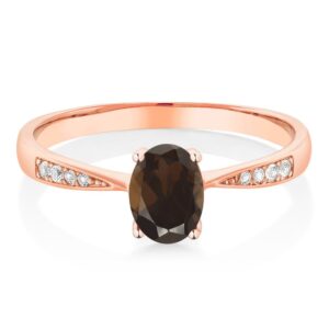 gem stone king 10k rose gold brown smoky quartz and white diamond engagement ring for women (0.81 cttw, gemstone birthstone, oval 7x5mm, available in size 5, 6, 7, 8, 9)