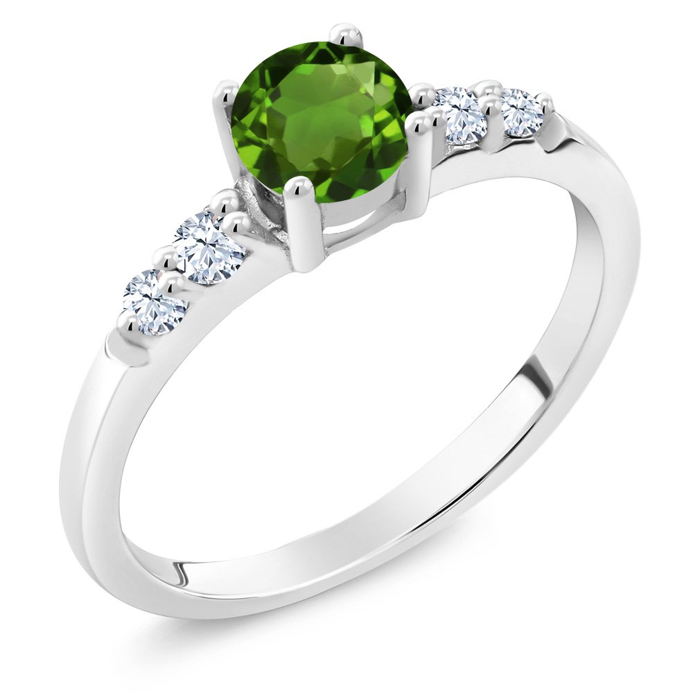 Gem Stone King 925 Sterling Silver Green Chrome Diopside and White Created Sapphire Engagement Ring For Women (0.67 Cttw, Available In Size 5, 6, 7, 8, 9)