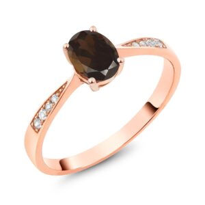 Gem Stone King 10K Rose Gold Brown Smoky Quartz and White Diamond Engagement Ring For Women (0.81 Cttw, Gemstone Birthstone, Oval 7X5MM, Available In Size 5, 6, 7, 8, 9)