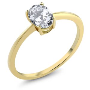 Gem Stone King 10K Yellow Gold White Zirconia Solitaire Engagement Ring For Women (1.50 Cttw, Oval 7X5MM, Gemstone Birthstone, Size 6)