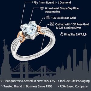 Gem Stone King 925 Silver and 10K Rose Gold 6MM Heart Shape Gemstone Birthstone and Diamond Engagement Ring | Wedding Anniversary Promise Ring For Women | Available In Size 5, 6, 7, 8, 9