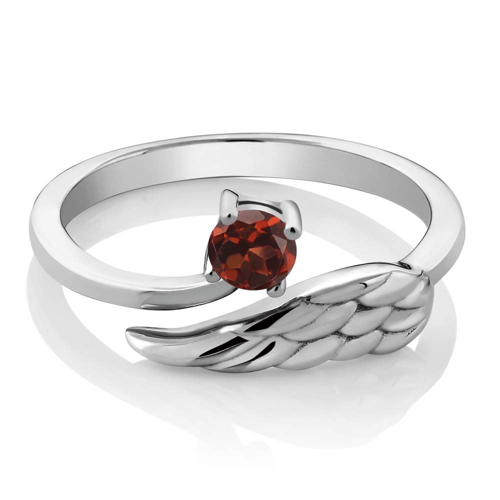 Gem Stone King 925 Sterling Silver Gemstone Birthstone Angel Wing Ring | Round 4MM | Wedding Engagement Anniversary Promise Ring For Women | Available In Size 5, 6, 7, 8, 9