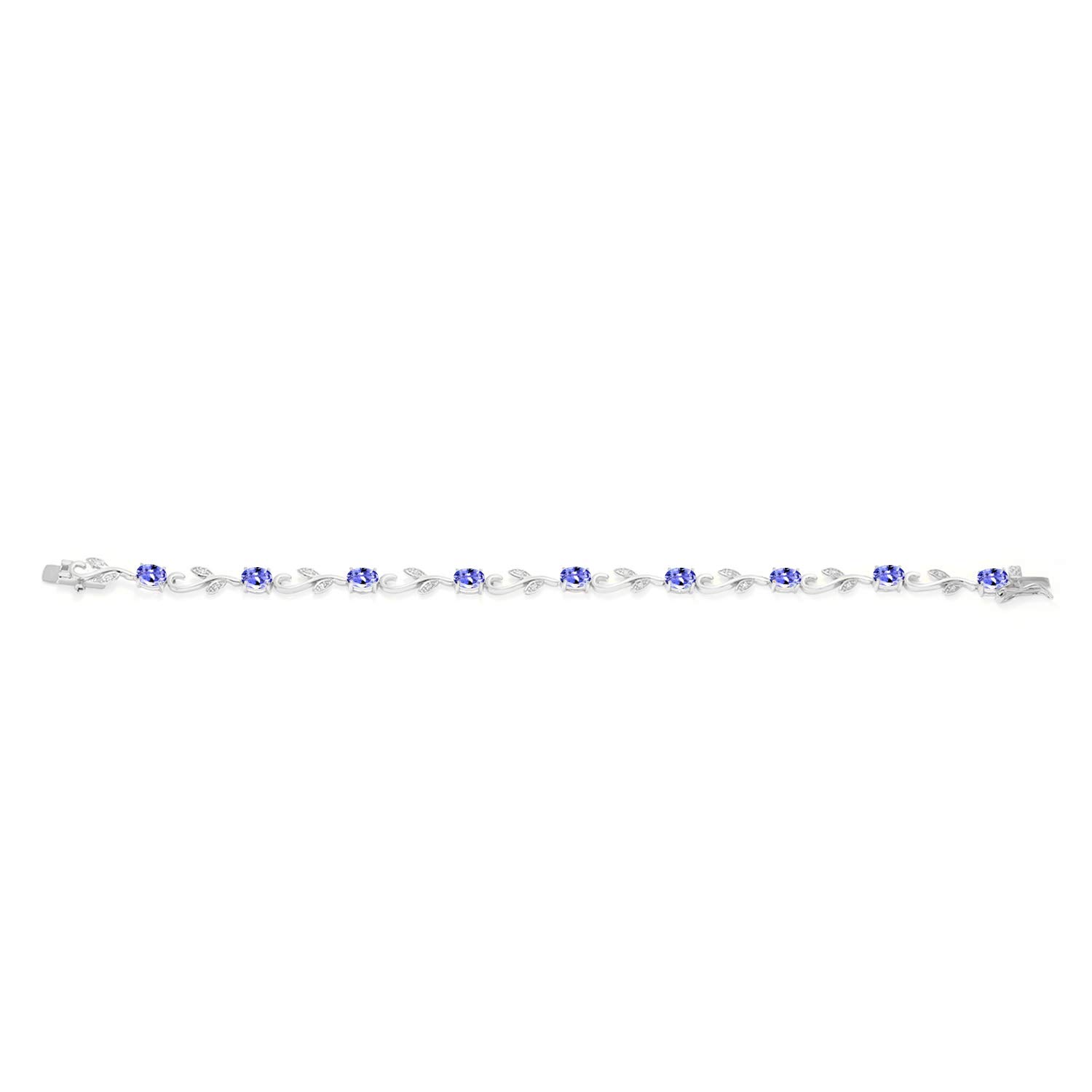 Gem Stone King 925 Sterling Silver Blue Tanzanite and White Diamond Greek Vine Tennis Bracelet For Women (4.18 Cttw, Gemstone Birthstone, Oval 6X4MM, 7 Inch)