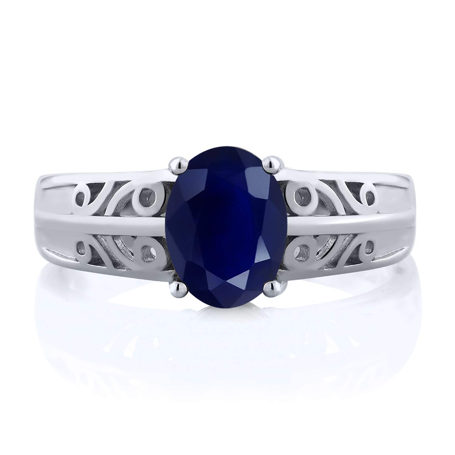 Gem Stone King 925 Sterling Silver Blue Sapphire Women Ring (1.80 Ct Oval, Gemstone Birthstone, Available in size 5, 6, 7, 8, 9)