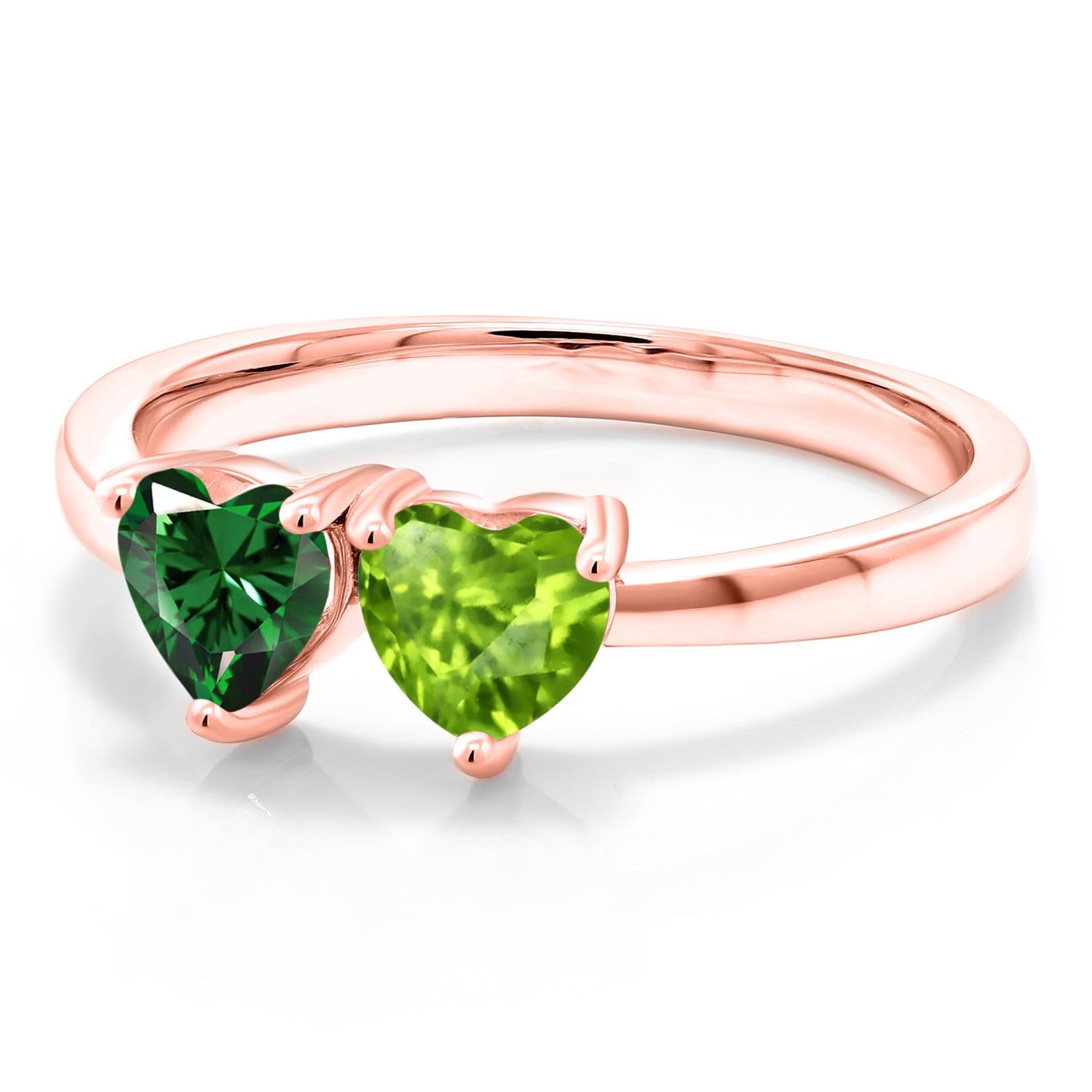 Gem Stone King 1.00 Ct Green Simulated Emerald Green Peridot 18K Rose Gold Plated Silver Ring (Size 8)