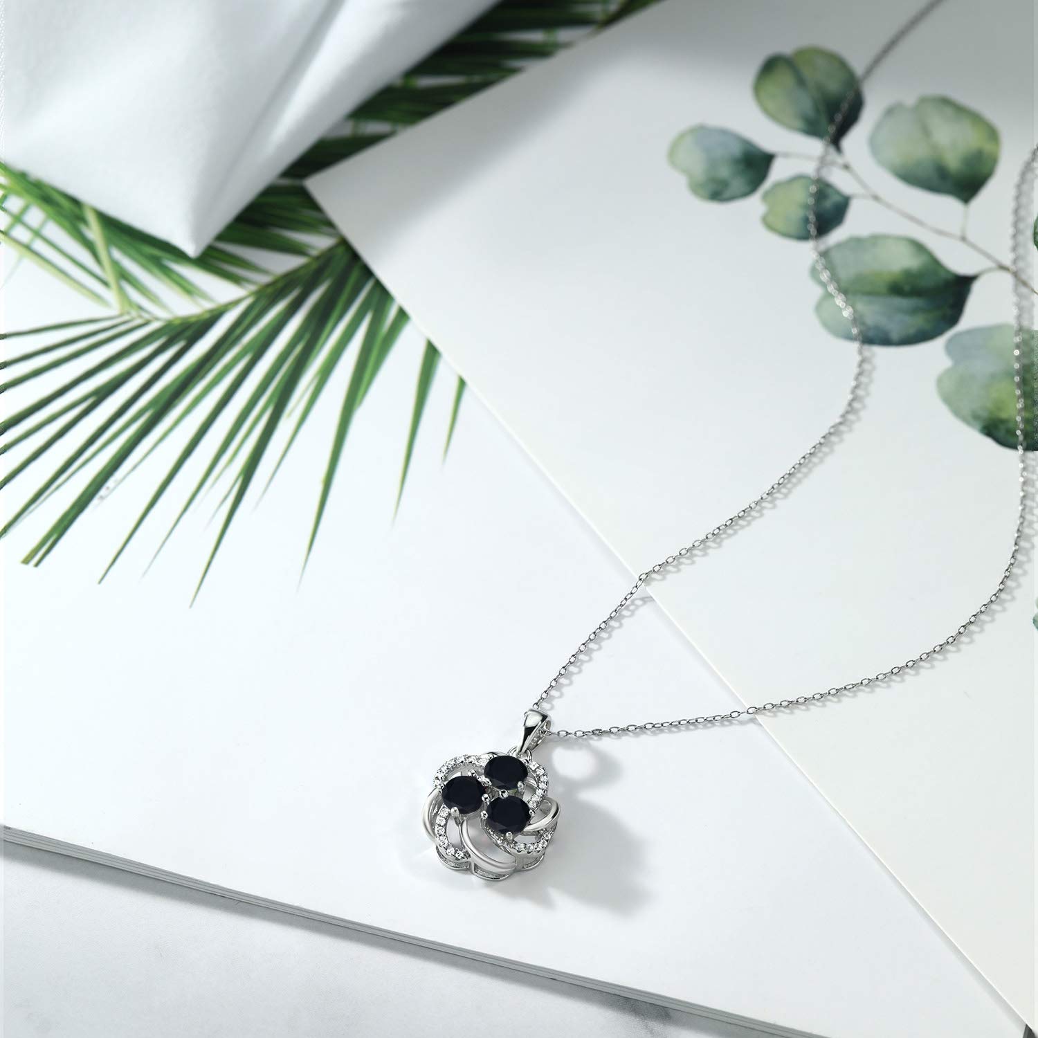 Gem Stone King 925 Sterling Silver Black Onyx Pendant Necklace For Women (1.75 Cttw, Gemstone Birthstone, Round 5MM)