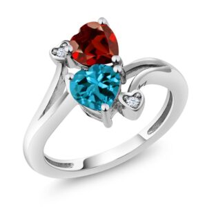 Gem Stone King 925 Sterling Silver London Blue Topaz Red Garnet Ring For Women (1.88 Cttw, Heart Shape 6MM, Gemstone November Birthstone, Available In Size 5, 6, 7, 8, 9)