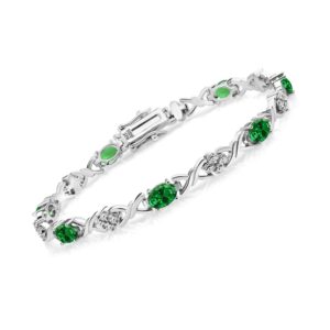 gem stone king 925 sterling silver green simulated emerald tennis bracelet for women (2.80 cttw, gemstone birthstone, oval 6x4mm, 7 inch)