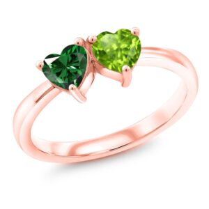 gem stone king 1.00 ct green simulated emerald green peridot 18k rose gold plated silver ring (size 8)