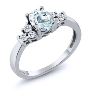 gem stone king 0.67 ct oval sky blue aquamarine white topaz 925 sterling silver ring (size 7)