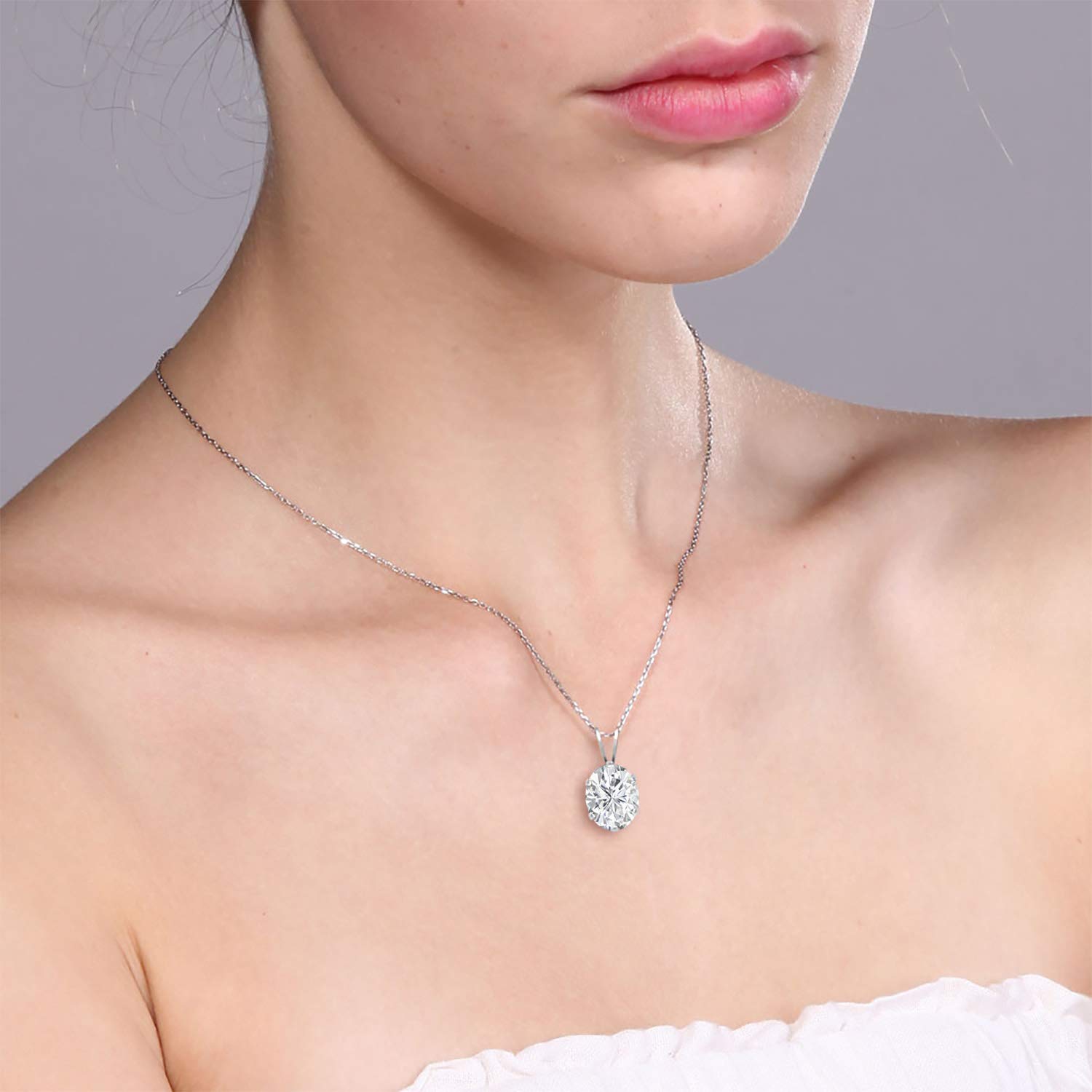 Gem Stone King 925 Sterling Silver White Moissanite Pendant Necklace For Women (2.10 Cttw, Oval 9X7MM, with 18 Inch Silver Chain)