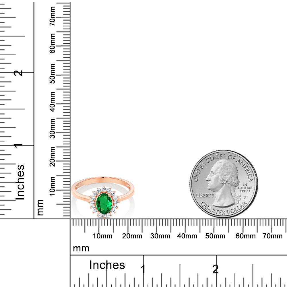 Gem Stone King 10K Rose Gold Green Simulated Emerald and White Created Sapphire Engagement Ring For Women (0.84 Cttw, Oval 7X5MM, Available In Size 5, 6, 7, 8, 9)