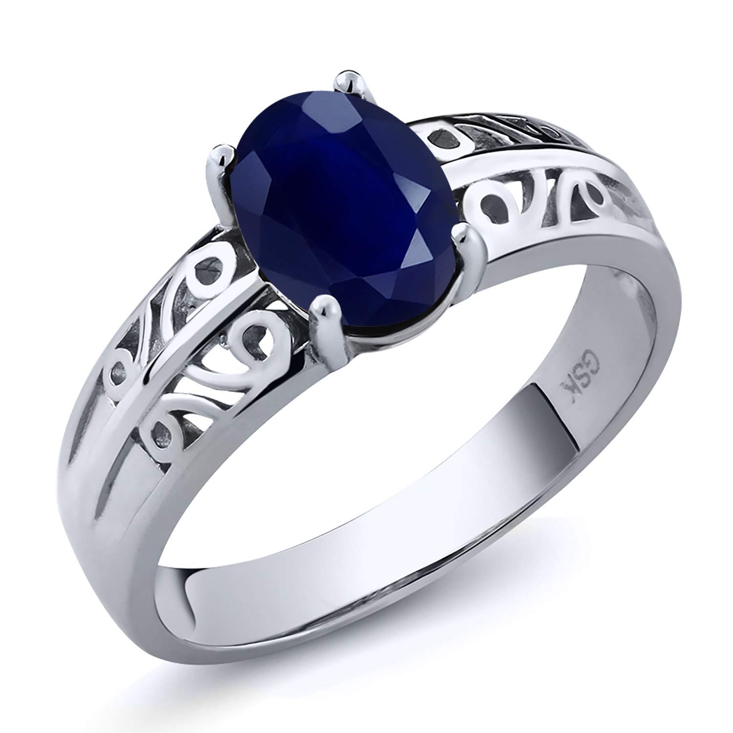 Gem Stone King 925 Sterling Silver Blue Sapphire Women Ring (1.80 Ct Oval, Gemstone Birthstone, Available in size 5, 6, 7, 8, 9)