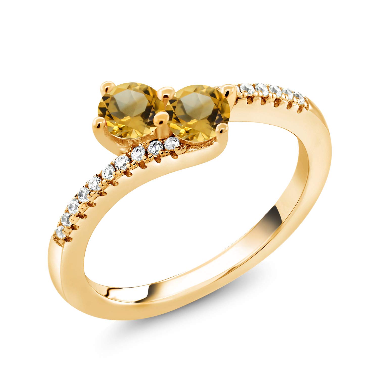 Gem Stone King 18K Yellow Gold Plated Silver Yellow Citrine Bypass Ring For Women | 0.75 Cttw | Gemstone November Birthstone | Round 4MM | Available In Size 5, 6, 7, 8, 9