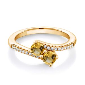 Gem Stone King 18K Yellow Gold Plated Silver Yellow Citrine Bypass Ring For Women | 0.75 Cttw | Gemstone November Birthstone | Round 4MM | Available In Size 5, 6, 7, 8, 9