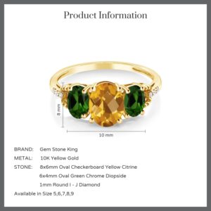 Gem Stone King 10K Yellow Gold Oval Checkerboard Yellow Citrine and Green Chrome Diopside Women Ring (2.39 Cttw, Gemstone Birthstone) (Size 9)