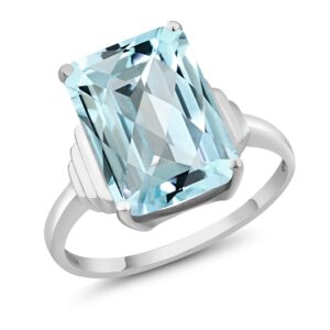 Gem Stone King 925 Sterling Silver Gemstone Birthstone Solitaire Engagement Ring | Emerald Cut 14X10MM Ring For Women | Available In Size 5, 6, 7, 8, 9