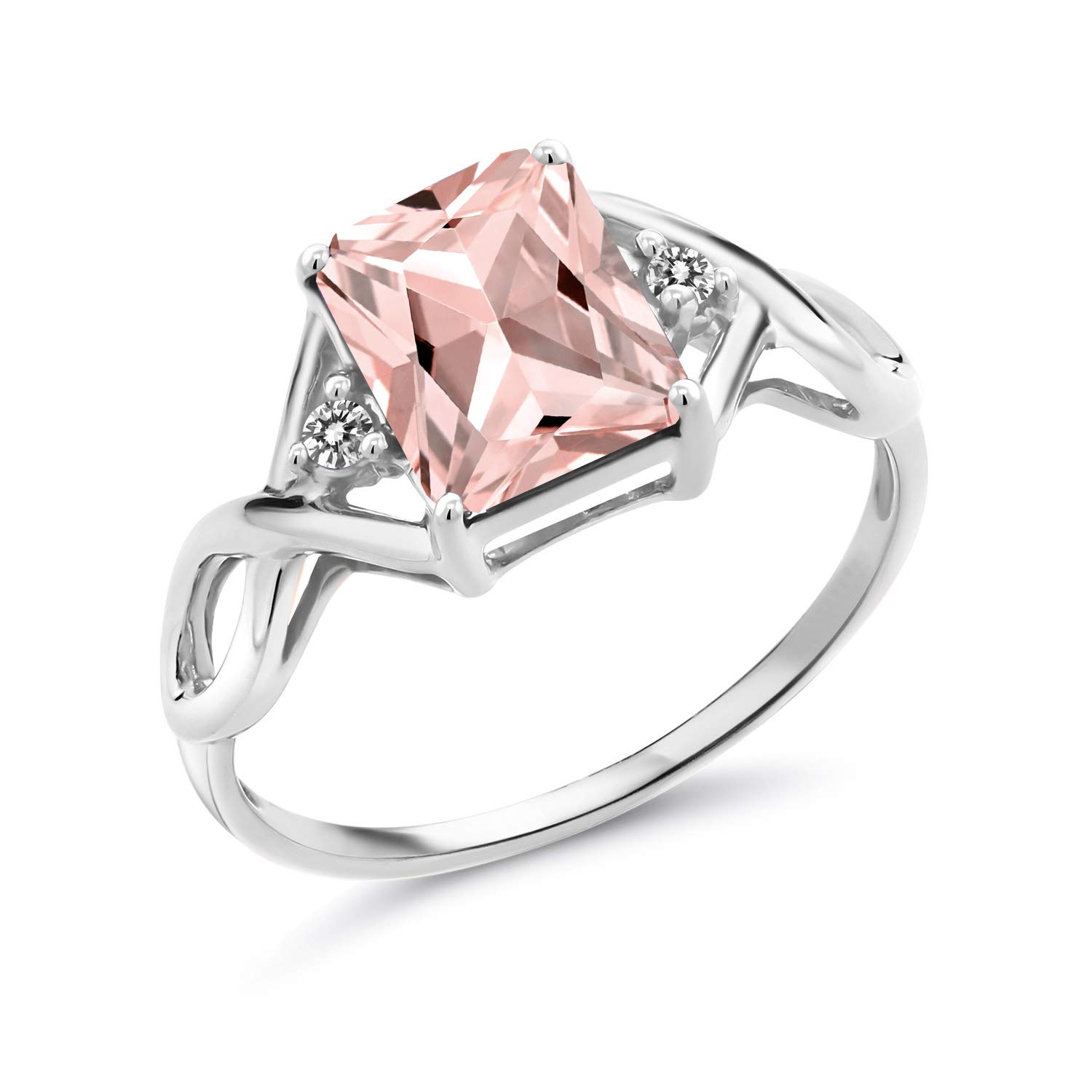 Gem Stone King 925 Sterling Silver Peach Simulated Morganite and White Diamond Ring For Women (2.03 Cttw, Available in size 5, 6, 7, 8, 9)