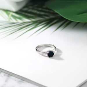 Gem Stone King 925 Sterling Silver Black Onyx and White Created Sapphire Women 3-Stone Engagement Ring (0.83 Ct Round, Gemstone Birthstone, Available in size 5, 6, 7, 8, 9)