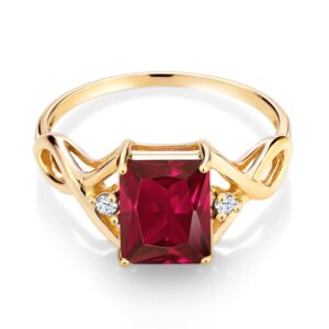 Gem Stone King 18K Yellow Gold Plated Silver Red Created Ruby Ring For Women (2.83 Cttw, Emerald Cut 9X7MM, Gemstone Birthstone, Available In Size 5, 6, 7, 8, 9)