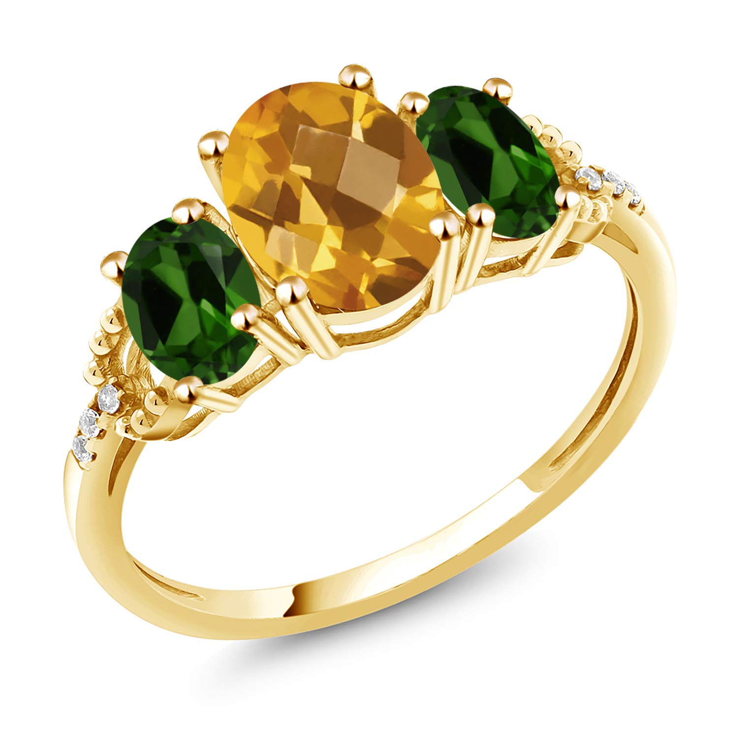 Gem Stone King 10K Yellow Gold Oval Checkerboard Yellow Citrine and Green Chrome Diopside Women Ring (2.39 Cttw, Gemstone Birthstone) (Size 9)