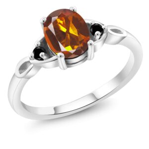 gem stone king 925 sterling silver orange red madeira citrine and black diamond 3-stone rings for women (1.17 cttw, gemstone, oval 8x6mm, available in size 5, 6, 7, 8, 9)