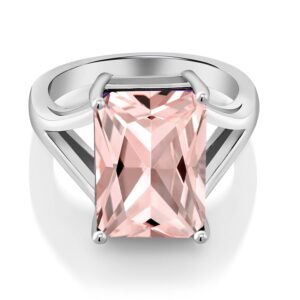 Gem Stone King 6.30 Cttw Peach Nano Morganite Engagement Ring For Women In 925 Sterling Silver | Emerald Cut 14X10MM | Wedding Anniversary Promise Ring For Women | Size 5,6,7,8,9