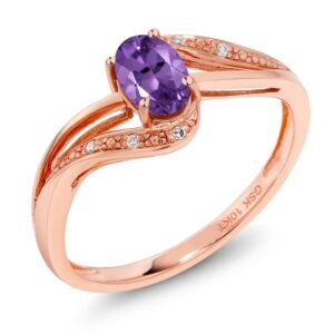 gem stone king 10k rose gold purple amethyst and diamond engagement bypass ring for women (0.39 cttw, gemstone birthstone, available in size 5, 6, 7, 8, 9)