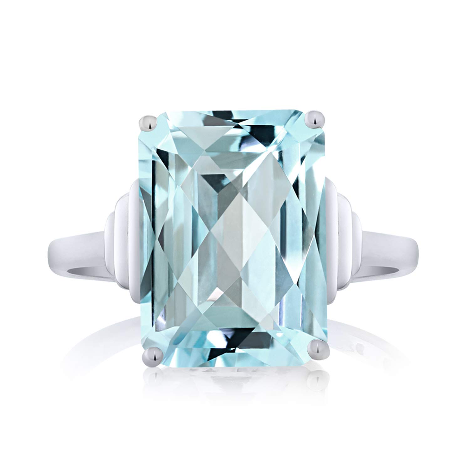 Gem Stone King 925 Sterling Silver Gemstone Birthstone Solitaire Engagement Ring | Emerald Cut 14X10MM Ring For Women | Available In Size 5, 6, 7, 8, 9