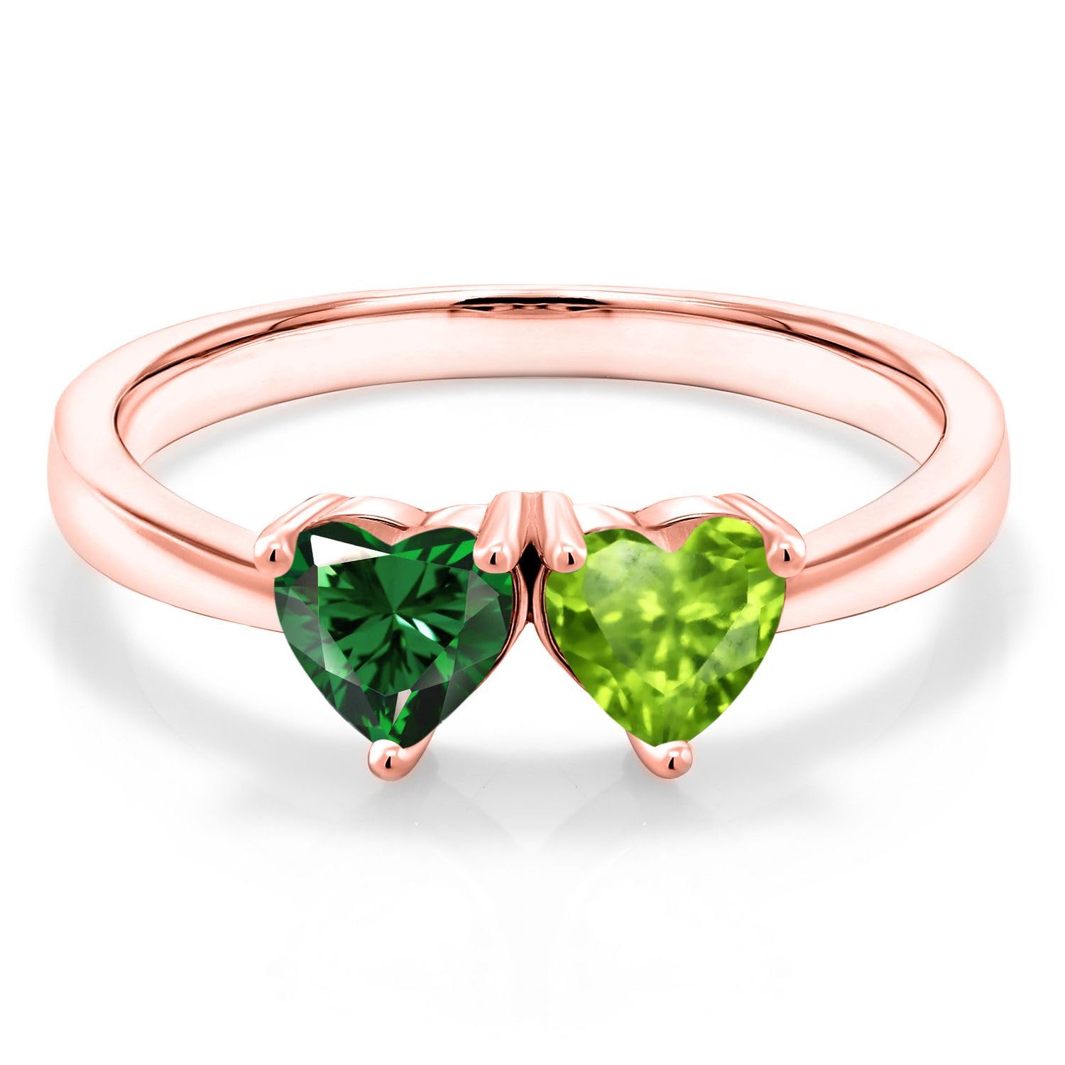 Gem Stone King 1.00 Ct Green Simulated Emerald Green Peridot 18K Rose Gold Plated Silver Ring (Size 8)