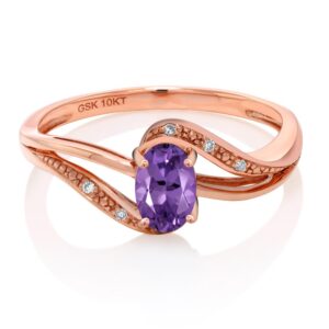 Gem Stone King 10K Rose Gold Purple Amethyst and Diamond Engagement Bypass Ring For Women (0.39 Cttw, Gemstone Birthstone, Available In Size 5, 6, 7, 8, 9)