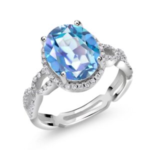 Gem Stone King 925 Sterling Silver Millennium Blue Mystic Quartz and White Created Sapphire Women Ring (4.15 Cttw, Available In Size 5, 6, 7, 8, 9)