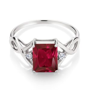 Gem Stone King 925 Sterling Silver Red Created Ruby and White Lab Grown Diamond Ring For Women (2.88 Cttw, Available in size 5, 6, 7, 8, 9)