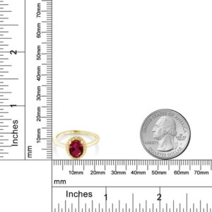 Gem Stone King 18K Yellow Gold Plated Silver Red Created Ruby and White Diamond Engagement Ring For Women (1.16 Cttw, Gemstone July Birthstone, Oval 8X6MM, Available In Size 5, 6, 7, 8, 9)