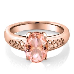 Gem Stone King 18K Rose Gold Plated Silver Oval Peach Nano Morganite Curl Into Me Ring For Women (2.00 Cttw, Available In Size 5, 6, 7, 8, 9)